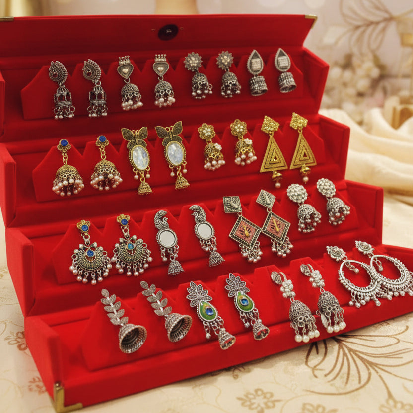 Premium Quality Jhumka Set With Folding Wooden Box