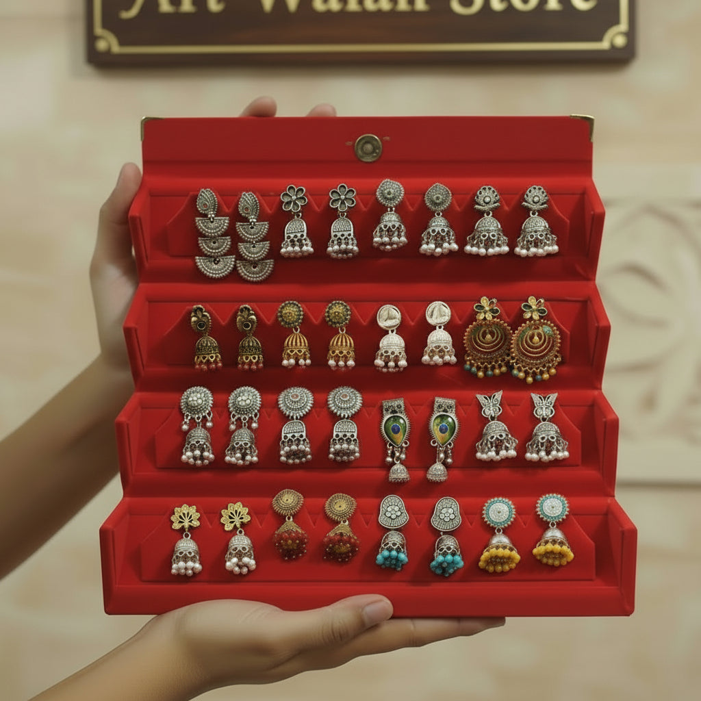 Premium Quality Jhumka Set With Folding Wooden Box